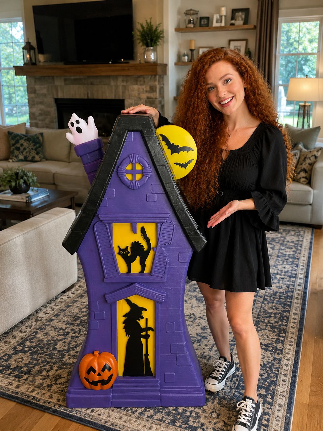Casa Embrujada Luminosa Retro (Estilo Blow Mold) – Decoración de Halloween de 3 Pies